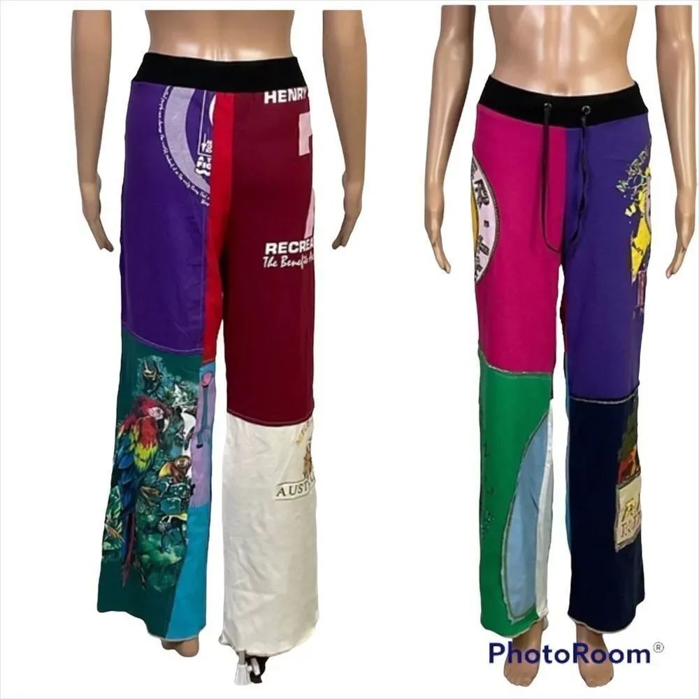Sonne Original Multi-Color Printed Marti Gras Patchwork Boho Jogger Pants S